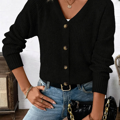 Comfortable Ribbed Knit Cardigan Sweater for Women with V Neck Long Sleeve Button Front Relaxed Style