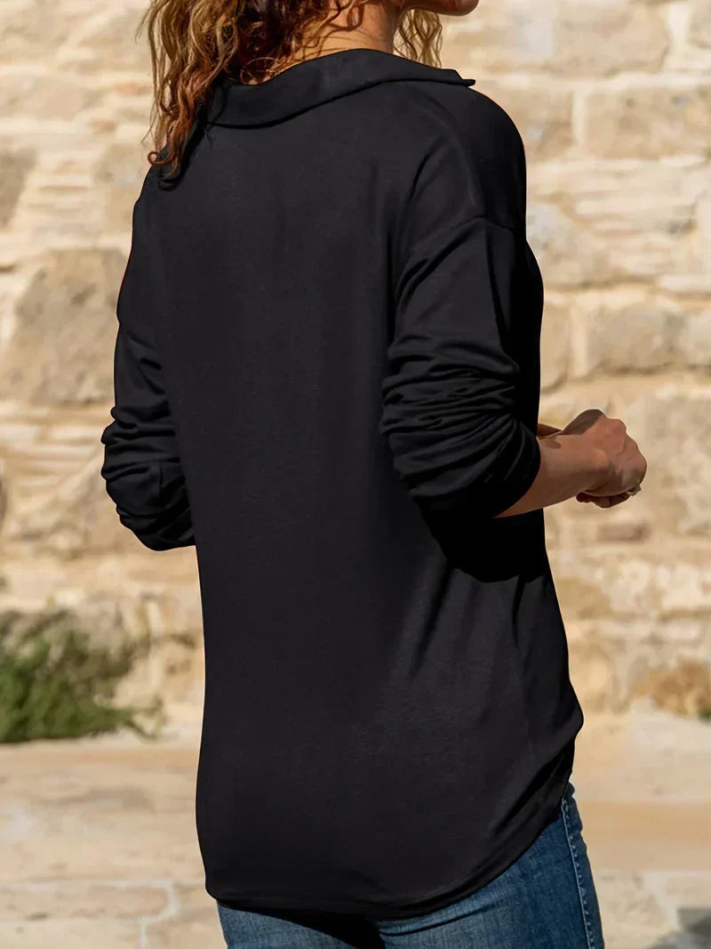 Effortless Half Zip Polo Top for Women with Collar Long Sleeve Relaxed Casual Style