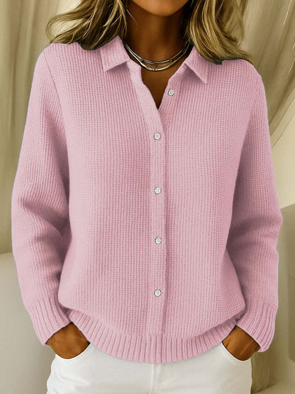 Comfortable Waffle Knit Cardigan for Women with Collar Long Sleeve Button Front Relaxed Oversized Style