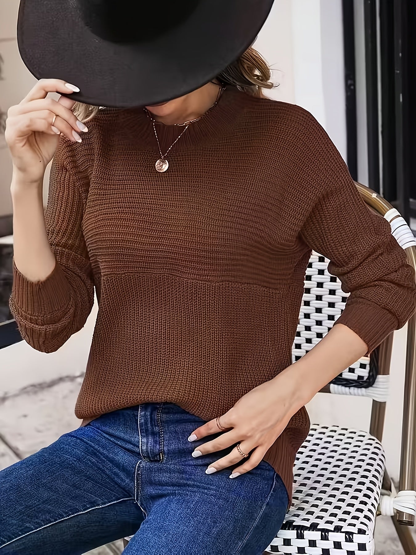 Comfortable Ribbed Knit Sweater for Women with Crew Neck Long Sleeve Relaxed Oversized Style