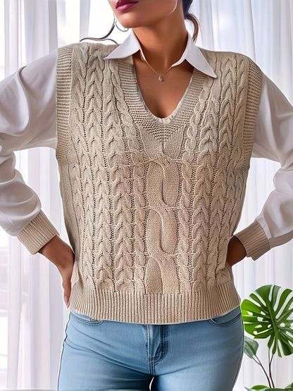 Comfortable Cable Knit Sweater Vest for Women with V Neck Sleeveless Cropped Relaxed Style