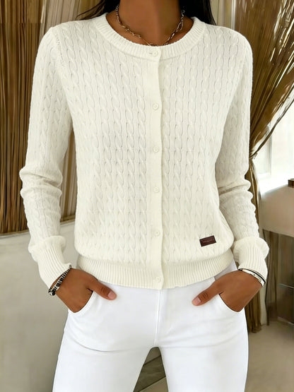 Comfortable Cable Knit Cardigan for Women with Crew Neck Long Sleeve Button Front Relaxed Style