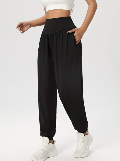 Effortless Black Jogger Pants for Women with High Waist Elastic Cuff Relaxed Fit Casual Style