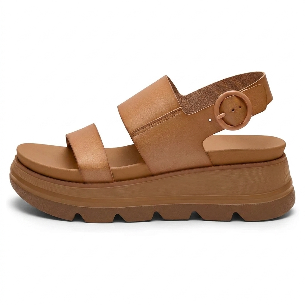 Comfortable Platform Sandals for Women with Wide Double Strap Slingback Chunky Lug Sole Style