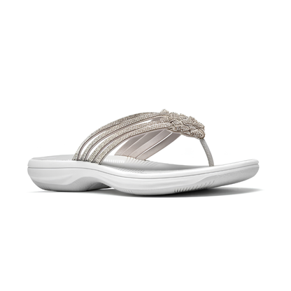 Comfortable Flip Flops for Women with Braided Toe Post Cushioned Wedge Sole Thong Style