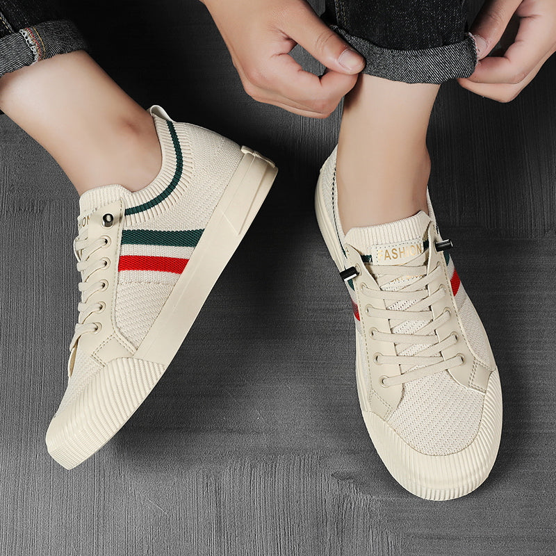 Stylish Knit Fashion Sneaker for Women with Lace Up Striped Low Top Casual Style