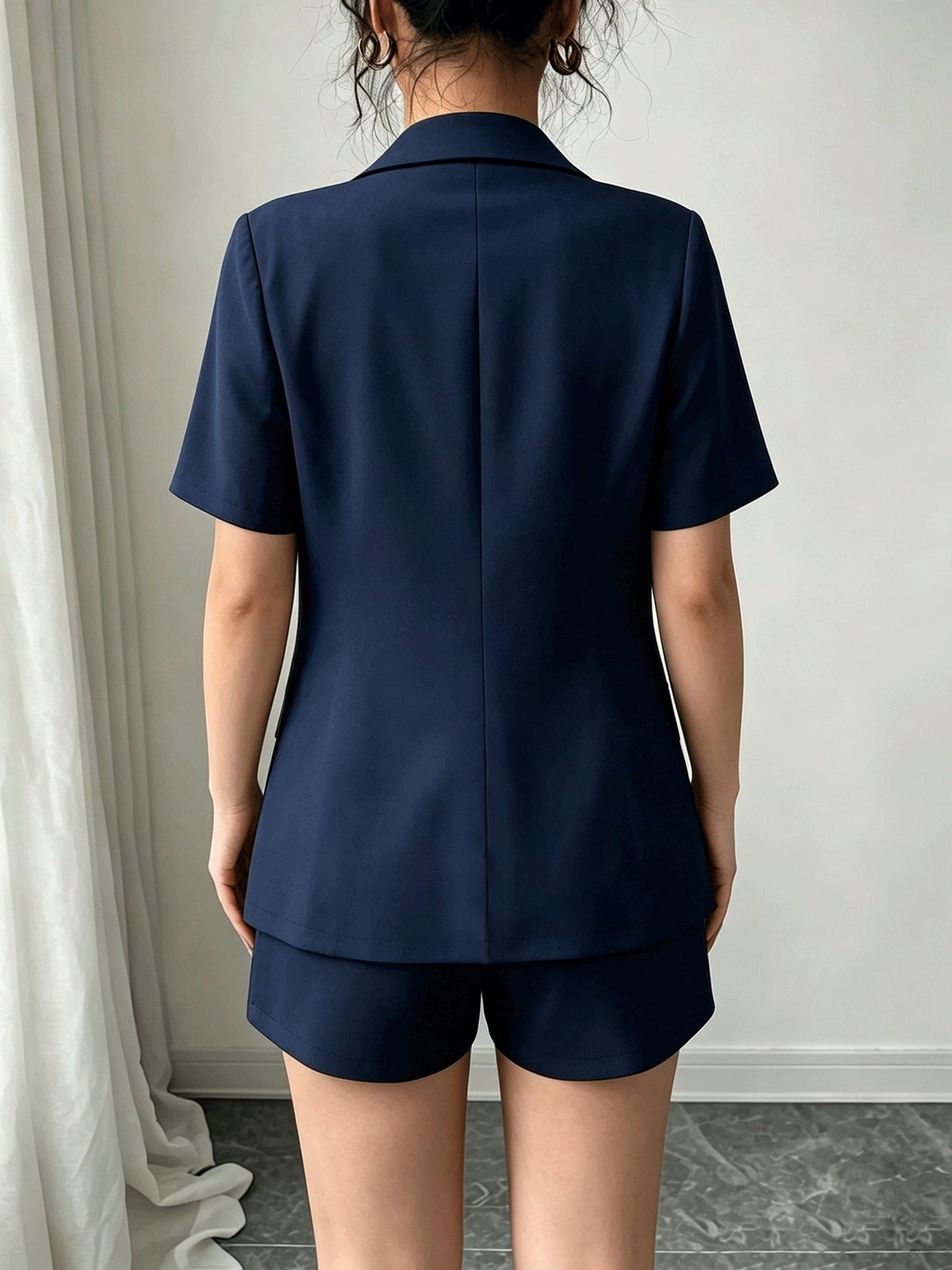 Elegant Tailored Short Suit for Women with Notched Lapel Half Sleeve Button Front Blazer Two Piece Style