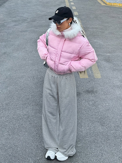 Effortless Light Grey Wide Leg Sweatpants for Women with High Waist Relaxed Oversized Casual Style