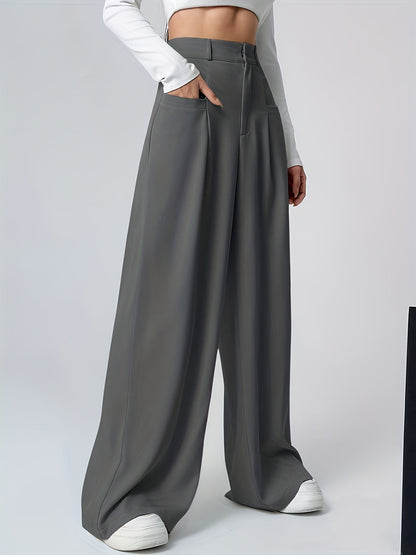 Elegant Khaki Wide Leg Pants for Women with High Waist Pleated Tailored Relaxed Style