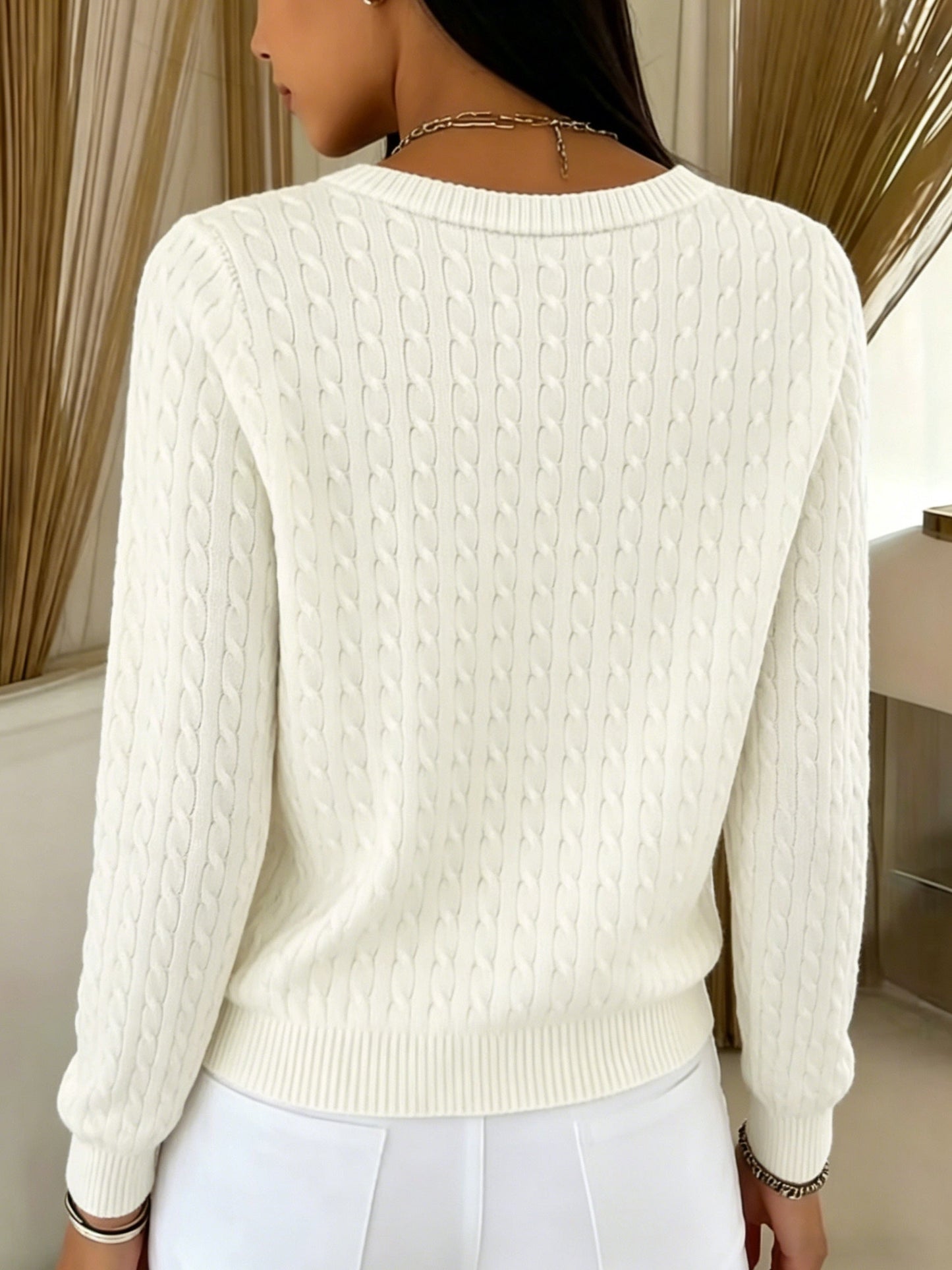 Comfortable Cable Knit Cardigan for Women with Crew Neck Long Sleeve Button Front Relaxed Style