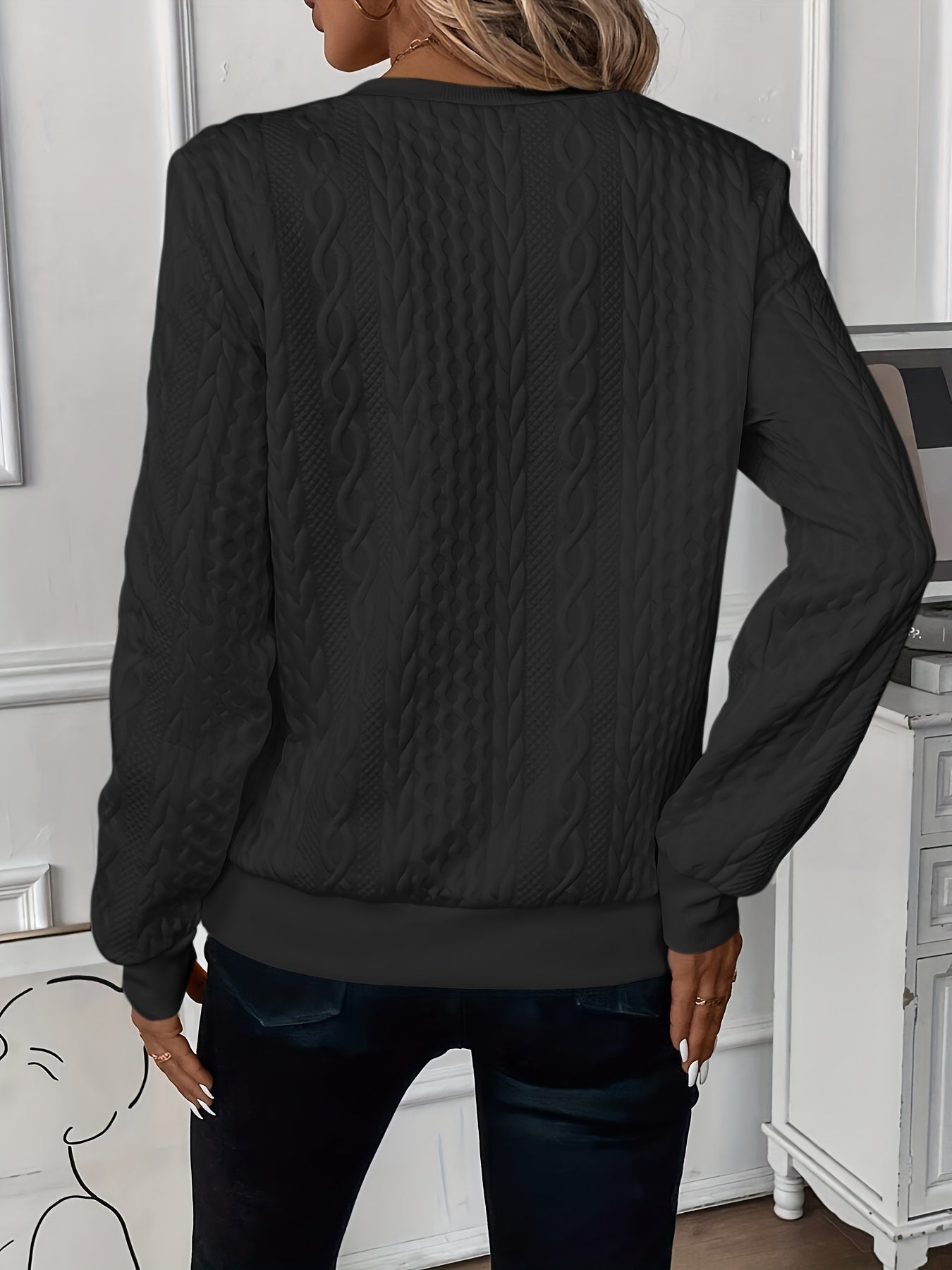 Comfortable Cable Knit Sweater for Women with Zip Neck Long Sleeve Textured Relaxed Style