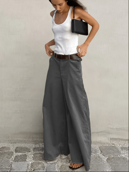 Effortless Wide Leg Pants for Women with High Waist Belted Relaxed Flowing Casual Style