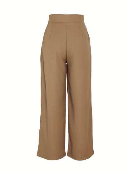 Effortless Khaki Wide Leg Pants for Women with High Waist Pleated Button Front Relaxed Style