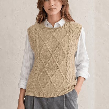 Comfortable Cable Sweater Vest for Women with Crew Neck Sleeveless Relaxed Oversized Knit Style