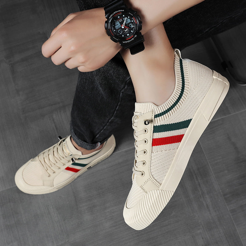 Stylish Knit Fashion Sneaker for Women with Lace Up Striped Low Top Casual Style