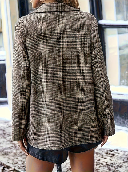 Effortless Plaid Blazer for Women with Notched Lapel Long Sleeve Oversized Relaxed Style