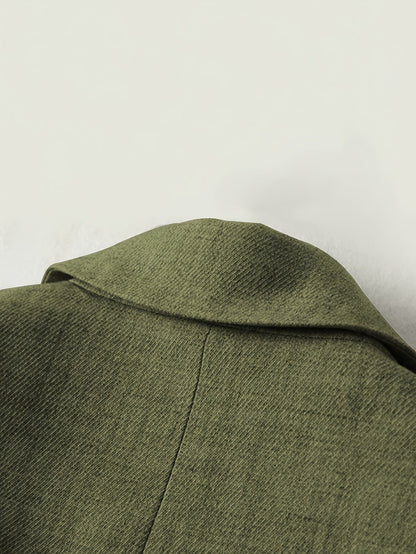 Elegant Fern Green Blazer for Women with Notch Lapel Long Sleeve Striped Cuff Tailored Style