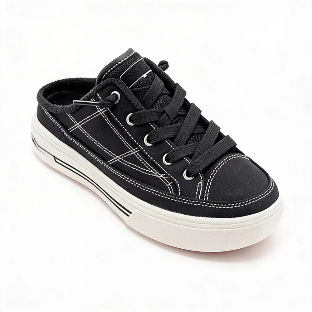 Comfortable Mules for Women with Backless Canvas Upper Lace Up Low Top Sneaker Style