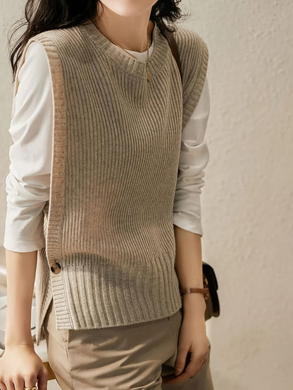 Comfortable Ribbed Sweater Vest for Women with Round Neck Sleeveless Oversized Relaxed Knit Style