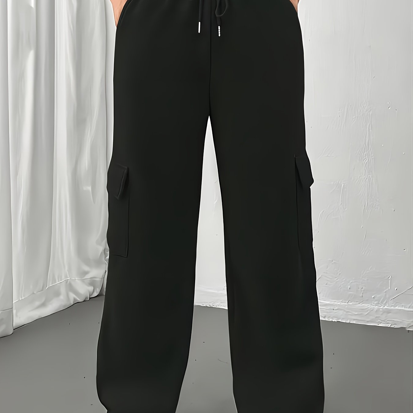 Effortless Wide Leg Cargo Pants for Women with High Waist Drawstring Relaxed Jogger Style