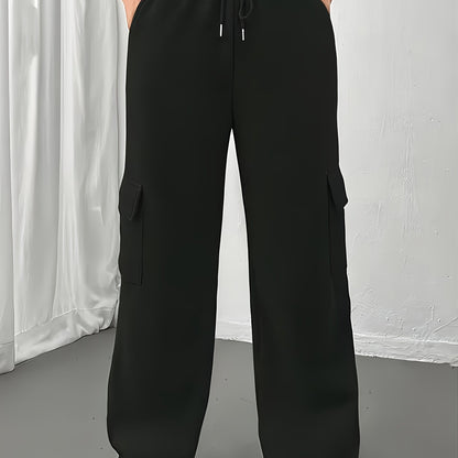 Effortless Wide Leg Cargo Pants for Women with High Waist Drawstring Relaxed Jogger Style