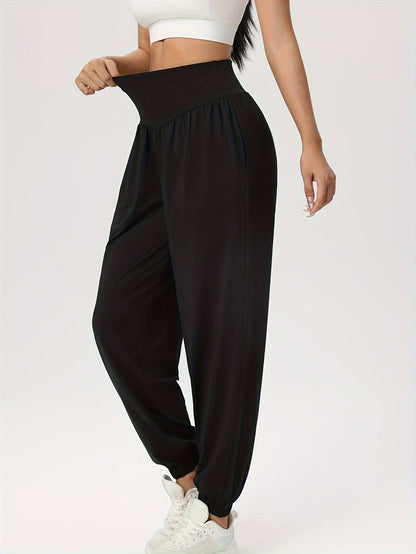 Effortless Black Jogger Pants for Women with High Waist Elastic Cuff Relaxed Fit Casual Style