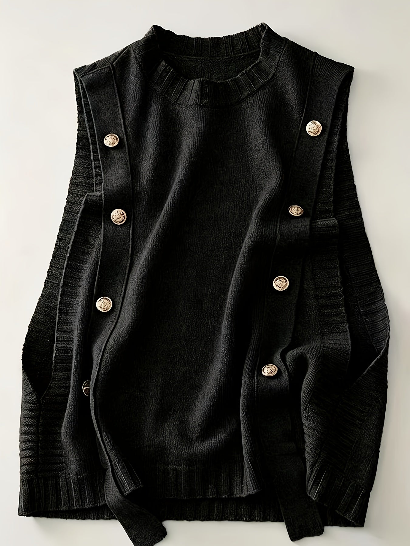 Comfortable Knit Sweater Vest for Women with Round Neck Sleeveless Button Front Ribbed Trim Style