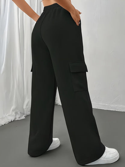 Effortless Wide Leg Cargo Pants for Women with High Waist Drawstring Relaxed Jogger Style