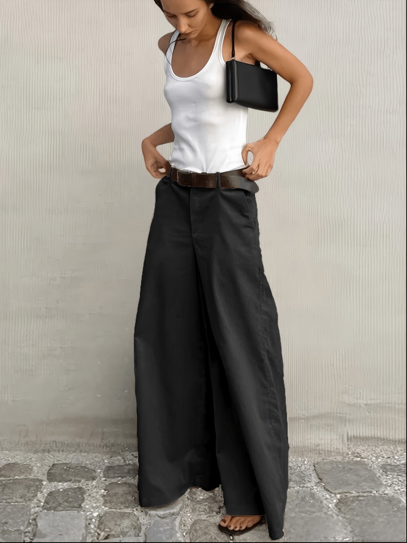 Effortless Wide Leg Pants for Women with High Waist Belted Relaxed Flowing Casual Style