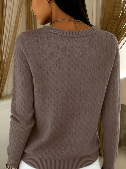 Comfortable Cable Knit Cardigan for Women with Crew Neck Long Sleeve Button Front Relaxed Style
