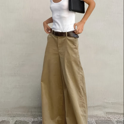 Effortless Wide Leg Pants for Women with High Waist Belted Relaxed Flowing Casual Style