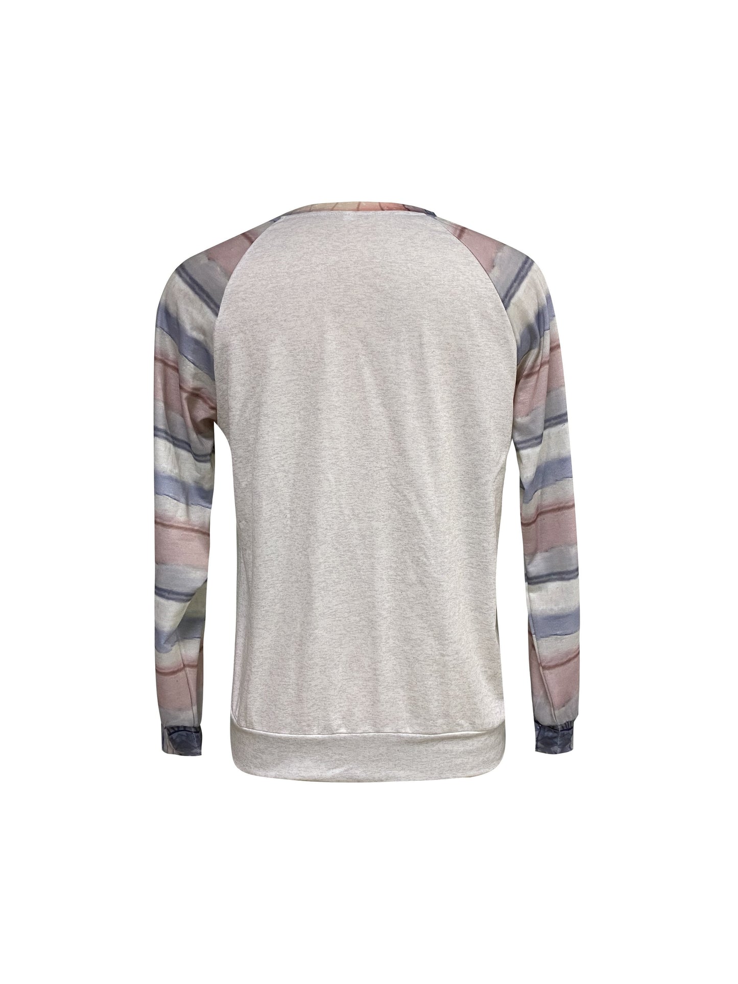 Comfortable Apricot Cat Print Sweatshirt for Women with Crew Neck Long Sleeve Striped Raglan Relaxed Style