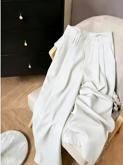 Effortless Wide Leg Pants for Women with High Waist Pleated Button Front Tailored Style