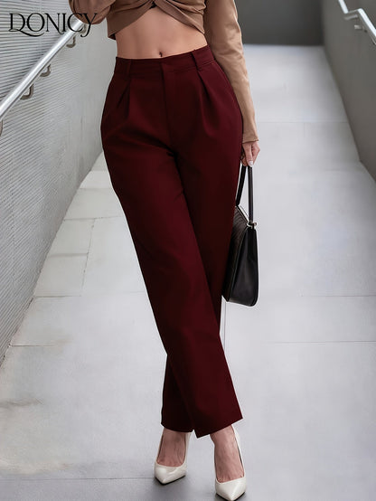 Elegant Faux Leather Trousers for Women with High Waist Pleated Tapered Barrel Leg Style