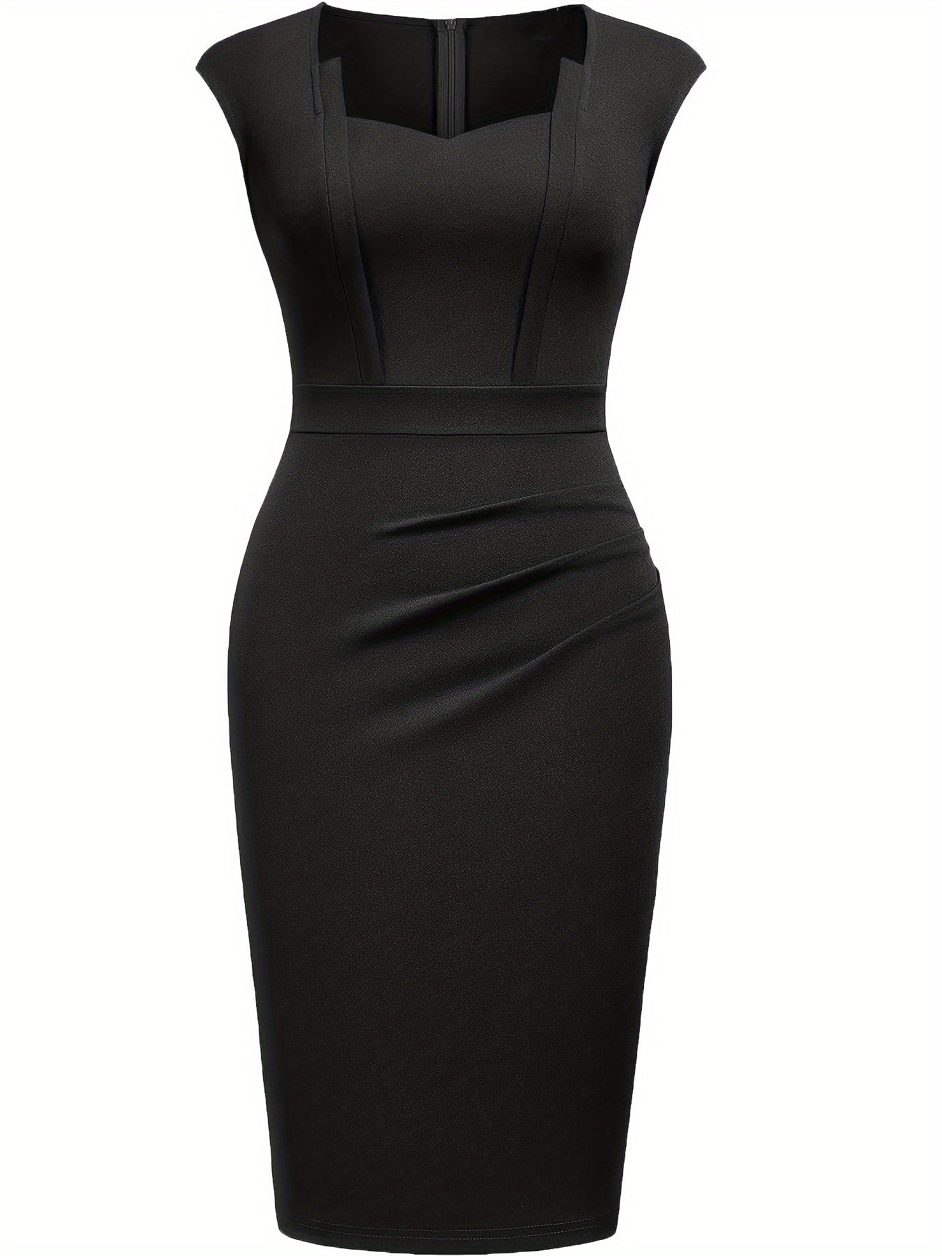 Elegant Sheath Midi Dress for Women with Sweetheart Neck Cap Sleeve Ruched Bodycon Style