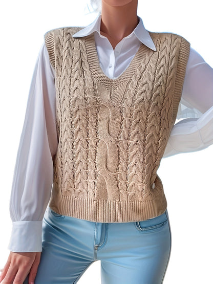 Comfortable Cable Knit Sweater Vest for Women with V Neck Sleeveless Cropped Relaxed Style