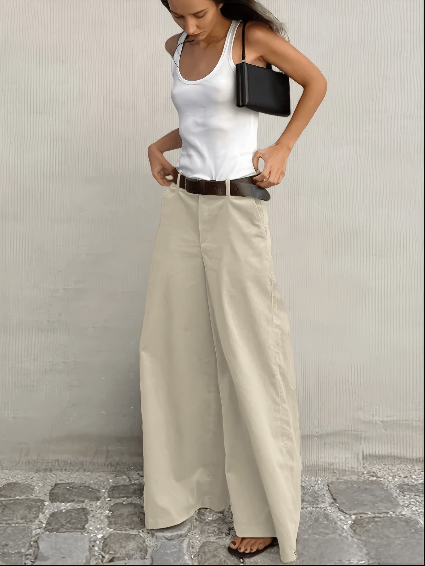 Effortless Wide Leg Pants for Women with High Waist Belted Relaxed Flowing Casual Style