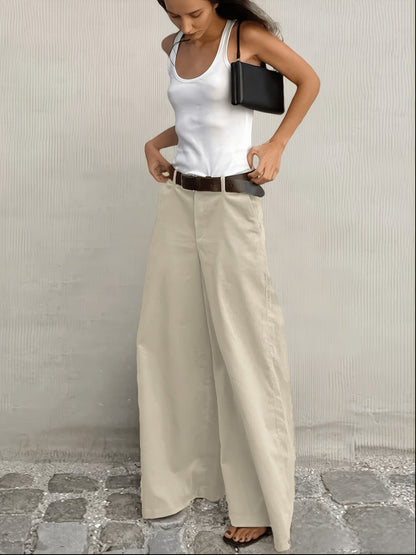 Effortless Wide Leg Pants for Women with High Waist Belted Relaxed Flowing Casual Style