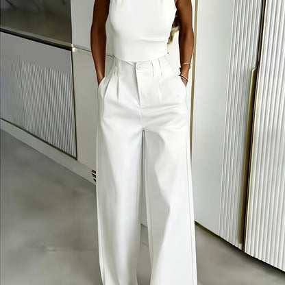 Effortless Wide Leg Pants for Women with High Waist Pleated Button Front Tailored Style
