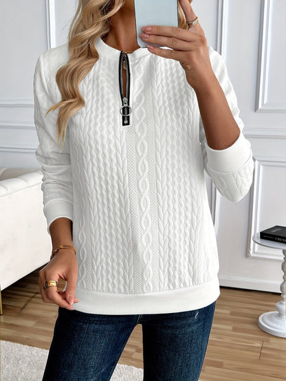 Comfortable Cable Knit Sweater for Women with Mock Neck Long Sleeve Quarter Zip Relaxed Oversized Style