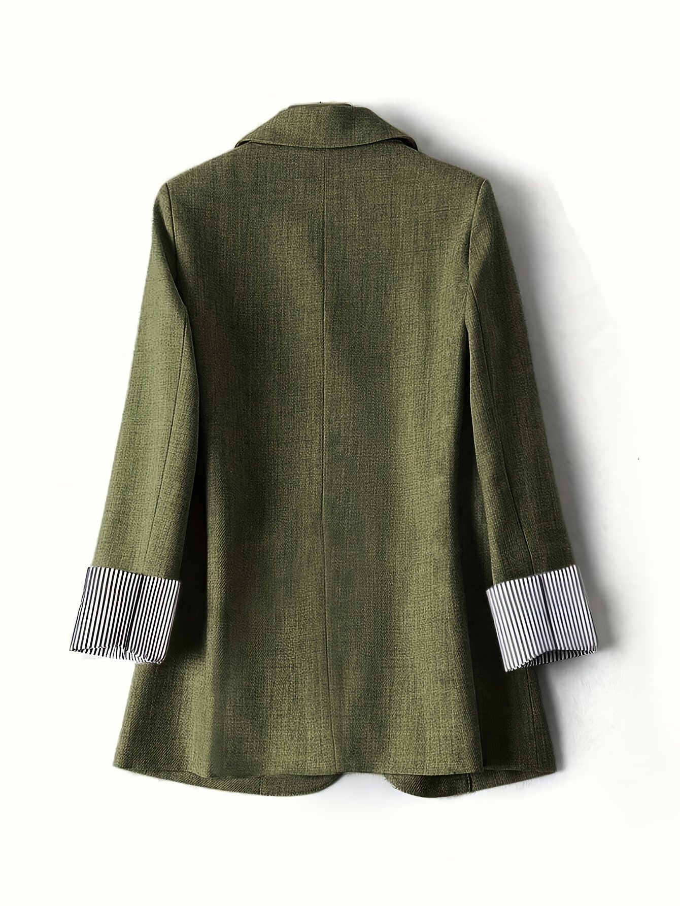 Elegant Fern Green Blazer for Women with Notch Lapel Long Sleeve Striped Cuff Tailored Style