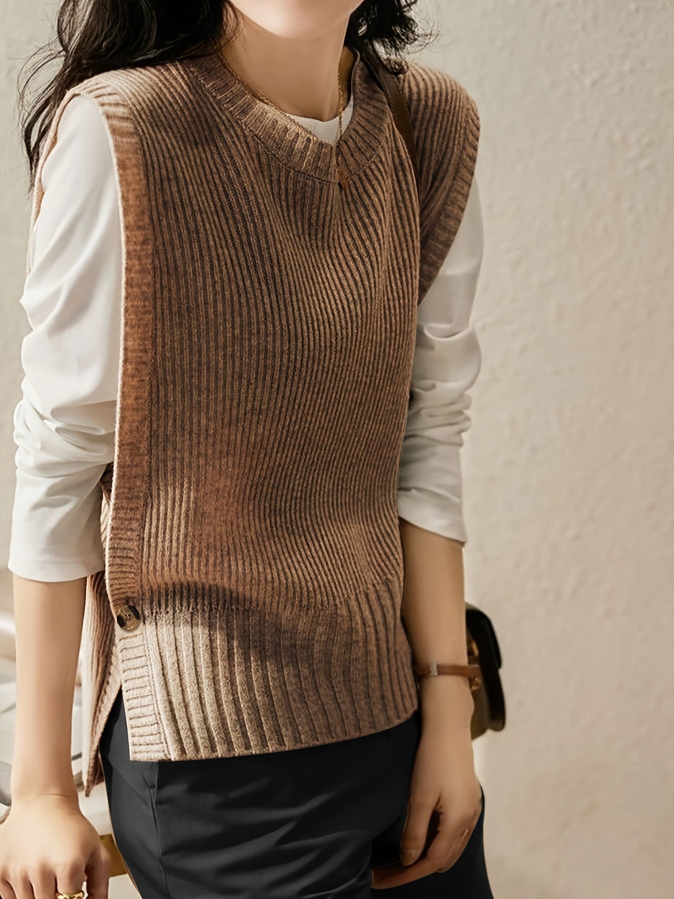 Comfortable Ribbed Sweater Vest for Women with Round Neck Sleeveless Oversized Relaxed Knit Style