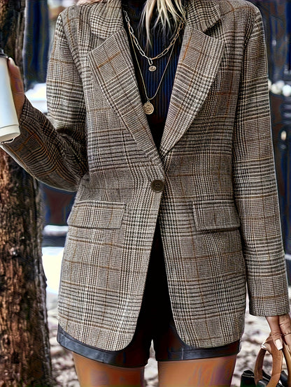 Effortless Plaid Blazer for Women with Notched Lapel Long Sleeve Oversized Relaxed Style