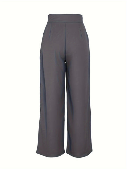 Effortless Khaki Wide Leg Pants for Women with High Waist Pleated Button Front Relaxed Style