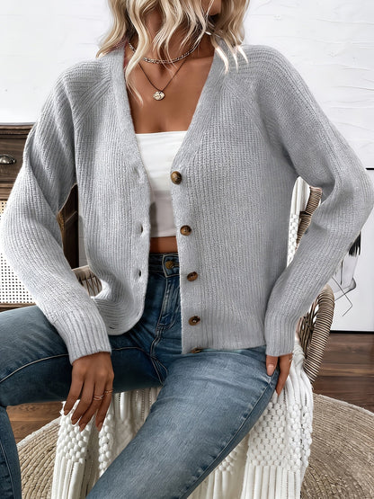 Comfortable Ribbed Knit Cardigan Sweater for Women with V Neck Long Sleeve Button Front Relaxed Style
