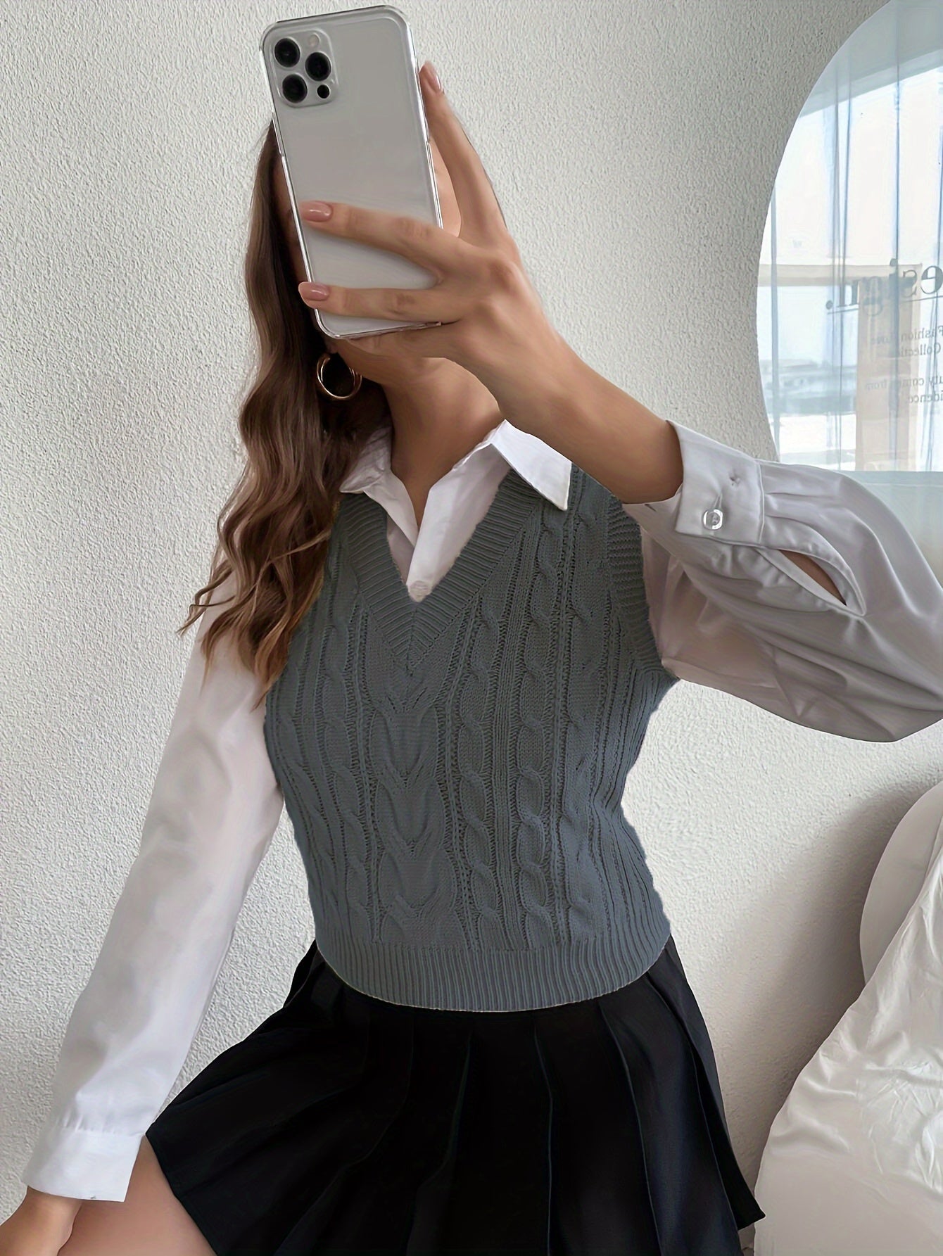 Comfortable Cable Knit Sweater Vest for Women with V Neck Sleeveless Ribbed Hem Relaxed Style