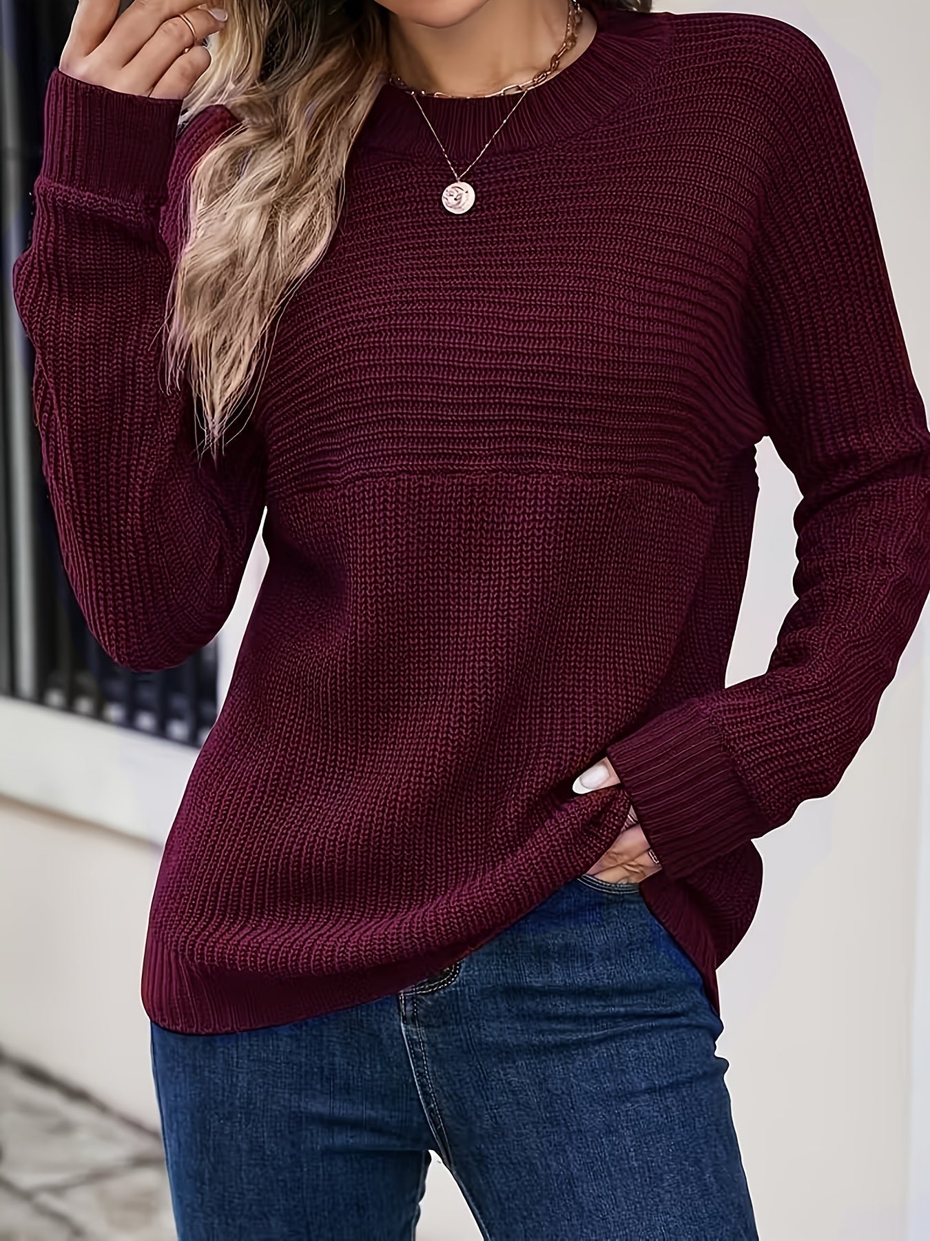 Comfortable Ribbed Knit Sweater for Women with Crew Neck Long Sleeve Relaxed Oversized Style