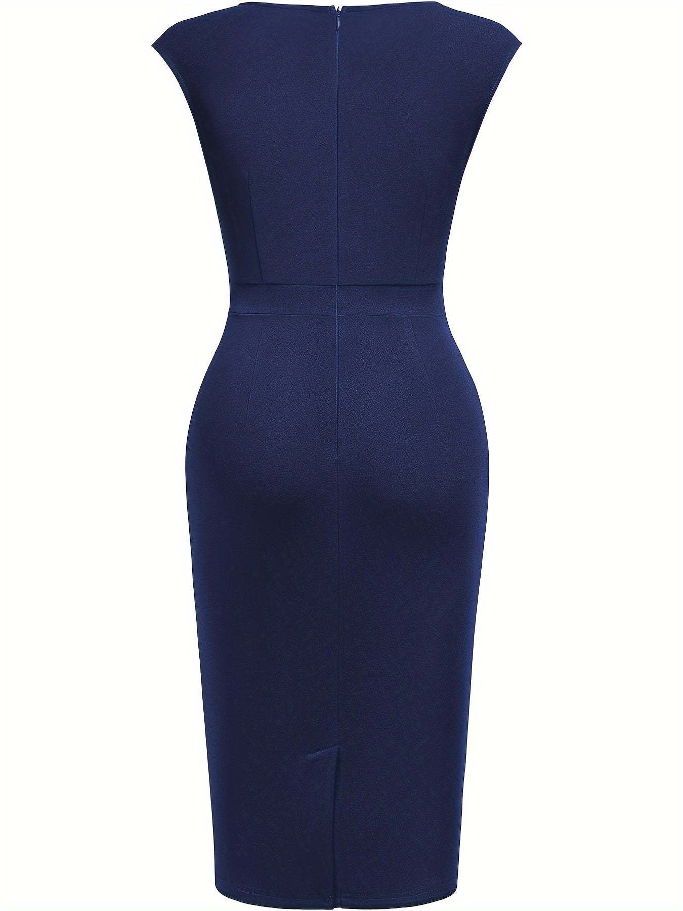 Elegant Sheath Midi Dress for Women with Sweetheart Neck Cap Sleeve Ruched Bodycon Style