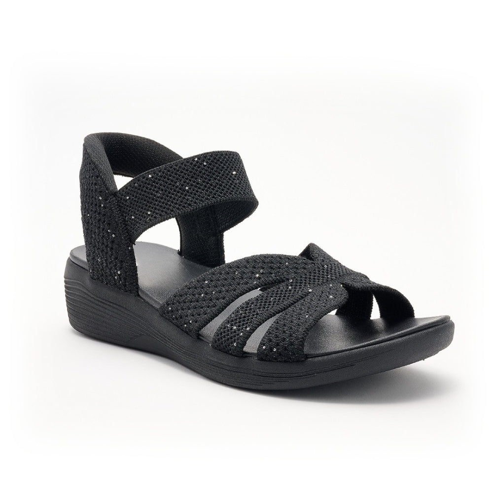 Comfortable Sandals for Women with Woven Crossover Strap Elastic Slingback Low Wedge Style