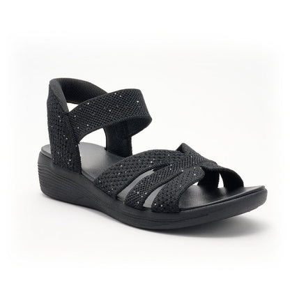 Comfortable Sandals for Women with Woven Crossover Strap Elastic Slingback Low Wedge Style